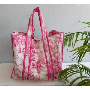 Cotton Block Print Quilted Tote <b>Bag</b> Handmade Open Closure <b>Boho</b> Reusable Beach Winter Spring Autumn Summer Shopping Women Daily - Product Image 4