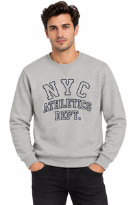 Premium <b>Men's</b> Light <b>Grey</b> Crew Neck Winter Streetswear <b>Sweatshirt</b> NYC Athletics Dept Graphic Print Casual Cotton Fleece Pullover - Product Image 1