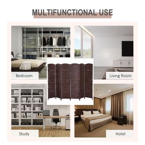 Paravent pliable traditionnel en bois brun et osier avec 6 panneaux translucides pour chambre et bureau - Product Image 6