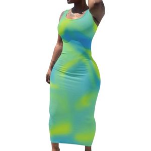 Vestido Largo Casual sin Mangas para Mujer, Estilo Tie Dye, Elástico, Ajustado, de Algodón Suave con Spandex, Ropa de Playa, Vestido de Verano a la Moda - Product Image 4