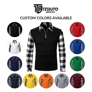 Camisa Polo a Cuadros de Manga Larga Personalizada para Hombre, Venta al por Mayor, con Cierre de Cremallera, Diseño de Parches, Casual, OEM, con Cuello y Mangas a Cuadros - Product Image 4