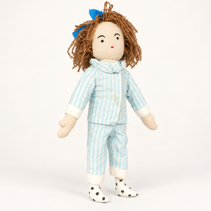 Muñeca Ragdoll de Algodón para Niña, Pijama Azul a Rayas, Cabello Rizado, Juguete Hecho a Mano, Regalo para Niños y Decoración del Hogar, 17 Pulgadas, 3+ Años - Product Image 5