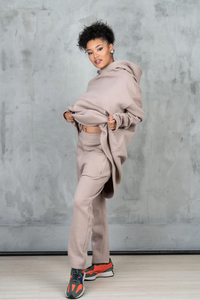 Custom Women Oversized Longline Hoodie Tracksuit Heavyweight Fleece Jogger Set Casual Winter Lounge Wear - Product Image 3