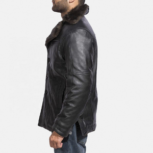 Men's Black Leather <b>Biker</b> <b>Jacket</b> With Faux Fur Lining Zipper Closure Windproof Winter Moto Coat Turn-down Collar Slim Fit - Product Image 1