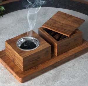 Ensemble moderne de brûleur d'encens en bois avec boîte de rangement et plateau - Product Image 1