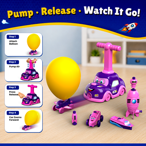 Mirana <b>Balloon</b> Car Launcher Toy Set for 2-3Y Kids-Manual Air <b>Pump</b> Train/Aeroplane/Boat/Astronaut/Racecar Playsets Screen-Free - Product Image 5