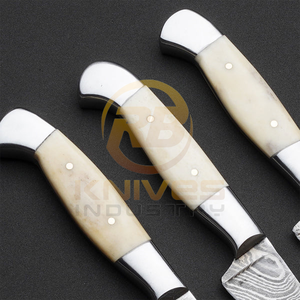 Ensemble de couteaux de cuisine en acier Damas faits à la main, couteau de chef, couteau utilitaire, couteau à éplucher, manche en os, OEM, sur mesure, vente en gros - Product Image 2