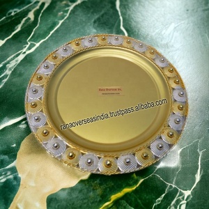 Plateau de service rond en fer plaqué or et argent de qualité supérieure, plat décoratif pour table à manger, cuisine, maison, présentation - Product Image 2