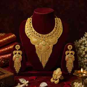 Wholesale 14K 18K 24K Micron Gold Heavy <b>Bridal</b> Long Necklaces Set Traditional Dubai Style Brass Gold Filled Jewelry Oro Joyeria - Product Image 3