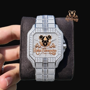 Stone Set Stainless Wristwatch Featuring Radiant Moissanite Detailing and Bold Bracelet Construction - Product Image 4