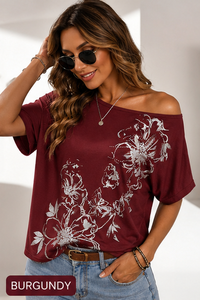 Chemisier d'été décontracté pour femme, imprimé floral, coupe ample, épaules dénudées, en viscose et polyester tissé 260g, vente en gros - Product Image 5