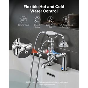 Robinet de baignoire à pieds en chrome poli vintage, montage sur pont, bec rotatif à 360 degrés, tuyau de 59 pouces de long, douche à main pour baignoire - Product Image 6