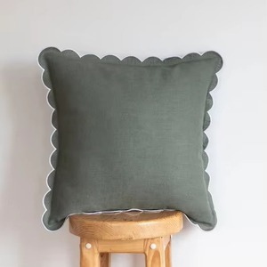 Olive <b>Green</b> Square Cushion Cover With Scalloped Edge <b>Lace</b> Design Nordic Style Pillow Cases - Product Image 1