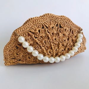 Sac en raphia fait main avec coquillages, bandoulière en perles, sac de plage au crochet - Product Image 5