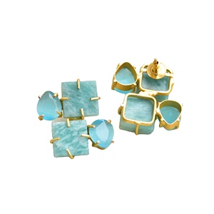 Premium Brass <b>Cluster</b> Earrings Gold Plated Stud Handcrafted Semi Precious Matte Brass Texture Trendy Statement Piece - Product Image 2