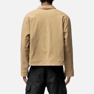 Wholesale Men's Winter Khaki Welt Chest Pocket Washed <b>Denim</b> <b>Jacket</b> Regular Canvas Zipper Closure Front Logo Trendy Streetwear - Product Image 3