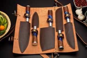 Juego de Cuchillos de Chef de Acero de Damasco Hechos a Mano, 5 Piezas, Hoja Recta, Ambidiestros, Mangos de Resina y Madera de Palisandro, Longitud de Hoja de 5 Pulgadas - Product Image 6