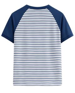 T-shirt Raglan Rayé Bleu Marine et Blanc Personnalisé pour Homme, en Coton, Décontracté, Été, Manches Contrastantes, Col Rond, Fabricant Fournisseur OEM - Product Image 2