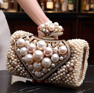 Vintage gold lace and crystal-encrusted evening bag. Delicate, ornate, and stunning. Available at wholesale prices. - Product Image 5