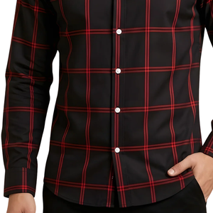 Black <b>Red</b> Plaid <b>Men</b> Flannel <b>Shirt</b> <b>Long</b> <b>Sleeve</b> Button Down Checkered Casual <b>Shirt</b> Soft Brushed Fabric Streetwear Wholesale - Product Image 5