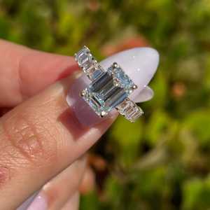 High Quality Moissanite 3 Carat Emerald Cut Gemstone Solitaire <b>Ring</b> 14K Solid Gold Half <b>Eternity</b> Band Wedding Gift for Women's - Product Image 5