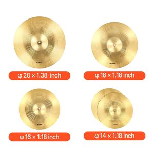 Set di Gong e Piatti per Batteria, 4 Pezzi: Hi-Hat da 14'', Crash da 16'', Crash da 18'', Piatti da 20'' - Product Image 3