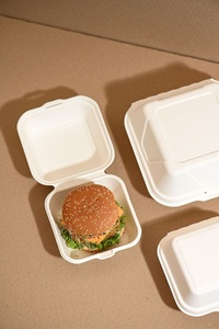 Boîte à burger écologique naturelle 6x6 pouces en fibre de bagasse, conteneur alimentaire jetable pour restauration extérieure, boîte à repas à clapet pour service de repas - Product Image 4