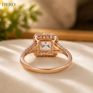 Anillo de Compromiso de Moissanita con Corte Princesa Chapado en Oro Rosa con Diseño Halo, Certificado GRA, Anillo Personalizado con Forma Elegante - Product Image 3