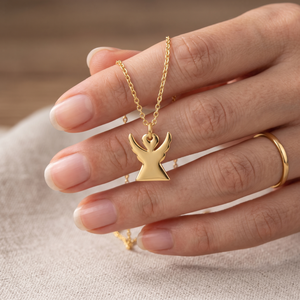 Angle Symbol Yellow Gold Plated Pendant With Chain 925 Sterling Silver Gold Plated Angle Wing Necklace Wholesale Jewelry - Product Image 2