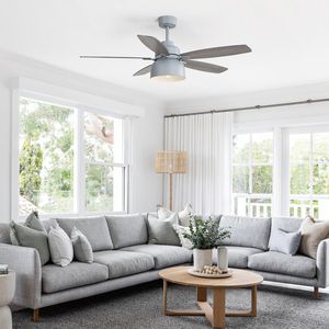 Ventilatore da soffitto premium da 52 pollici grigio cemento con motore DC, luce, lampadina E26 e telecomando, 5 pale in compensato - Product Image 5