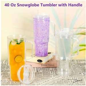 Vaso de Agua de Plástico PC de Doble Pared de 40 oz, Diseño Personalizado, Vaso con Asa Tipo Bola de Nieve - Product Image 2