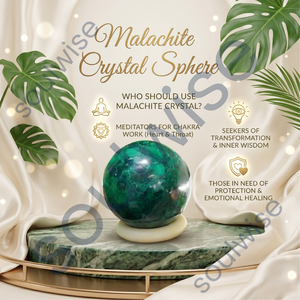 Esfera de Malaquita Pulida sobre Base de Mármol para Decoración del Hogar y Colección de Feng Shui, Tendencia de Moda Soulwise - Product Image 3