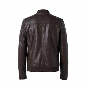 Chaqueta de Cuero Marrón para Hombre, Cuello Alto, Cierre de Cremallera, Estilo Motero, para Otoño - Product Image 3