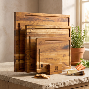 Acacia <b>Wood</b> 3-<b>Piece</b> Cutting Board Set with Handle Dishwasher Safe 1.5 cm Thick for Meat Fruit Vegetable & Cheese - Product Image 5
