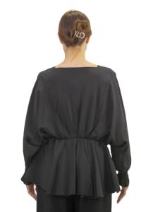 Mode féminine décontracté coton Blouse à volants à manches longues col en v printemps été taille enveloppé lanterne manches Style formel solide - Product Image 2