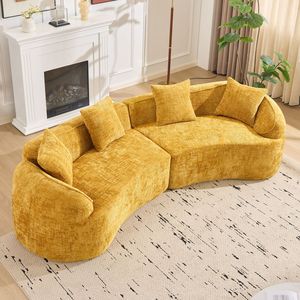 Divano Curvo Giallo Comprimibile, Stile Nordico Creativo, Morbido e Confortevole per Diverse Situazioni nel Soggiorno - Product Image 5