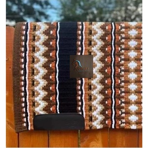 <b>Brown</b> White Black Geometric Western Saddle Pad Contoured <b>Wool</b> Blend Horse Blanket Durable Equestrian Tack - Product Image 3