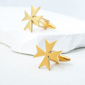 Mancuernillas Personalizadas con Cruz de Malta, Tono Dorado, Cruz de Ocho Puntas, Accesorios Formales para Camisa de Hombre, Regalo de Boda - Product Image 1