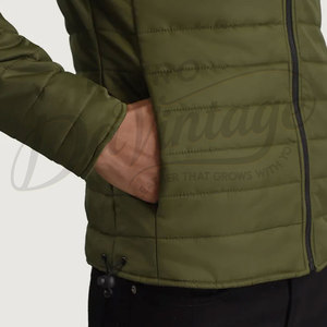 Veste d'hiver pour homme, couleur olive, légère, à capuche, rembourrée, coupe slim, décontractée, chaude, zippée, style puffer. - Product Image 6