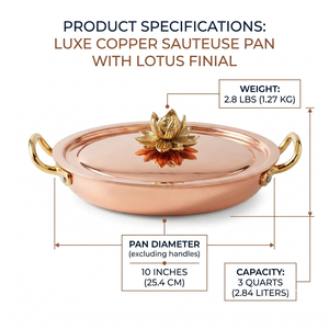 Plat de service peu profond en cuivre pur, finition lisse, avec bouton de couvercle en forme de fleur de lotus et poignées en laiton, vaisselle de luxe pour la maison et l'hôtel - Product Image 6