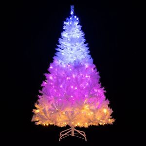 Albero di Natale Artificiale Pre-Illuminato con Cerniere da 6/7 Piedi con 11 Modalità di Illuminazione Effetti Luminosi per Albero di Natale - Product Image 1