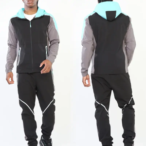 Ensemble de survêtement pour homme gris et jaune, avec blocs de couleur, fermeture éclair intégrale, pantalon de jogging sportif à capuche, poches latérales, idéal pour l'automne, en polyester mi-lourd - Product Image 5