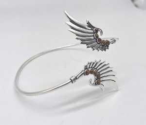 Natural Tiger Eye Wing <b>Bracelet</b> Handmade <b>Silver</b> Plated Upper Arm Cuff <b>Bangle</b> Open Adjustable Armlet - Product Image 6