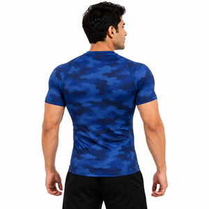 Men's <b>Blue</b> Camo Compression Rash Guard Short Sleeve Athletic Gym Shirt Fitness Training Workout Sports <b>Base</b> <b>Layer</b> Sportswear ( - Product Image 4