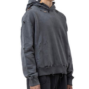 Sweat-shirt à capuche oversize pour homme, 100% coton French Terry, design découpé, finition délavée, style streetwear, vêtement d'automne - Product Image 6