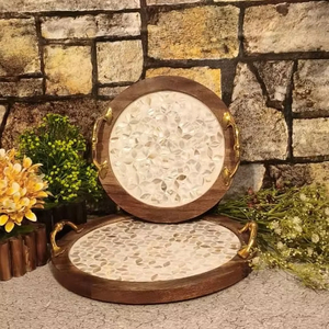 Exquisita bandeja de servicio de madera de madreperla con mango de metal Fechas Chocolates Postres Perfecto para la decoración del hogar de lujo Ramadán - Product Image 2