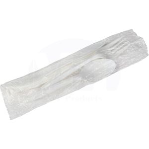 Individually <b>Wrapped</b> Disposable Silverware Set White <b>Plastic</b> Utensils - Product Image 4