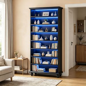Estantería Abierta Alta de 7 Niveles, Librería Vintage Independiente de Madera Negra para Dormitorio, Sala de Estar, Oficina en Casa - Product Image 5