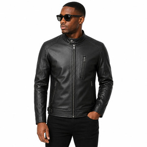 Custom Logo Men's Slim Fit Genuine Lambskin Leather <b>Jacket</b> Black <b>Racer</b> Biker Style Casual Real Leather <b>Jacket</b> OEM Manufacturer - Product Image 3