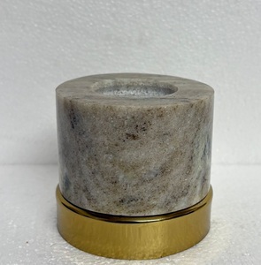 Colección Vintage AH Creations, Portavelas Ovalado Hecho a Mano de Mármol Natural Negro con Base de Metal para Comedor y Sala de Estar - Product Image 4